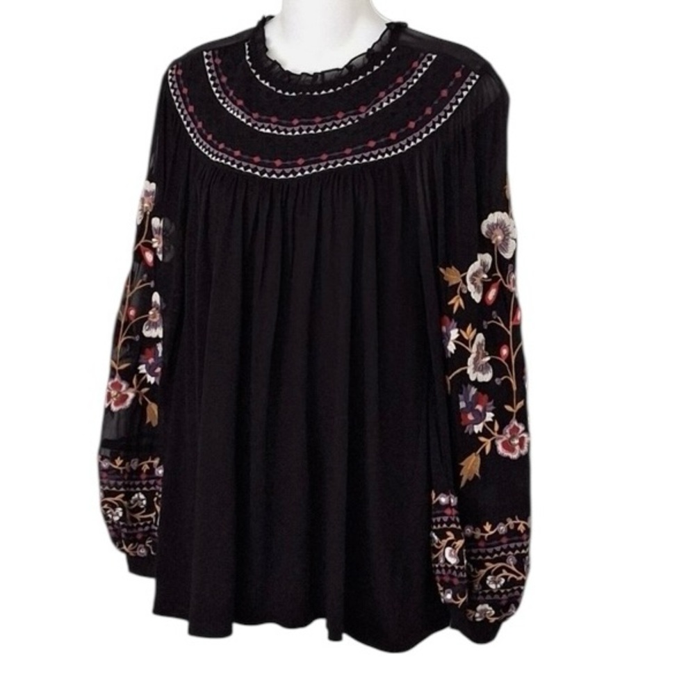 Anthropologie Akemi + Kin Louise Black Embroidered Floral Blouse Size L - Picture 4 of 11